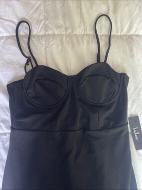 Lulu's Black Bustier Slip Dress with Adjustable Straps